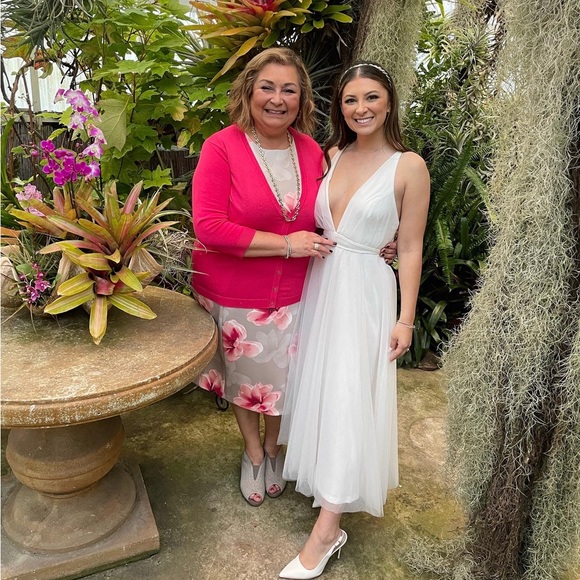 White Tulle Low V Neckline Midi Dress from Sabo Skirt - Picture 1 of 4